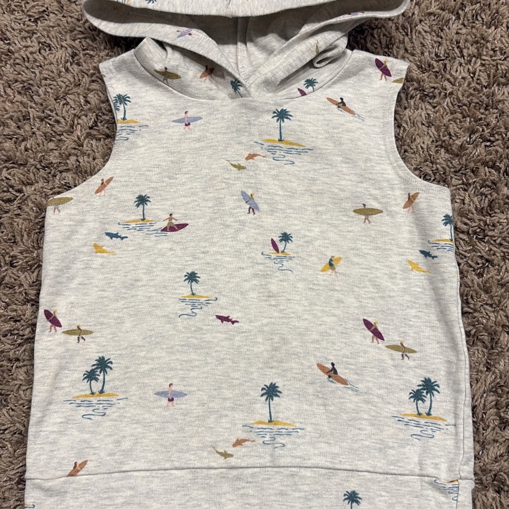 Kids Sleeveless Hoodie with Surf Print